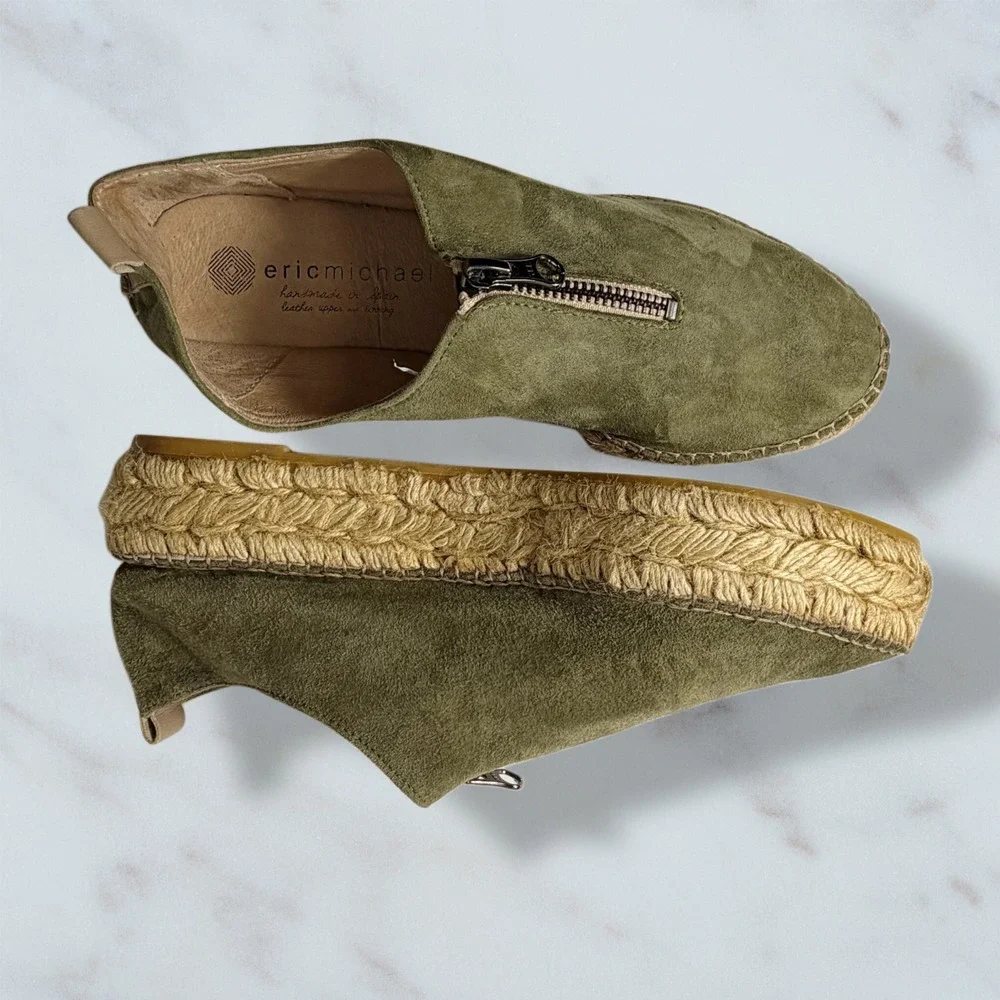 Eric Michael Serena Olive Green Suede Platform Espadrille Zipper Shoes 38